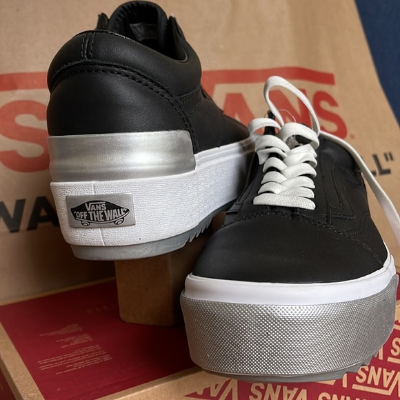 Vans Old Skool Stacked Platforms Shiny Black/True White Men’s - Picture 10 of 16